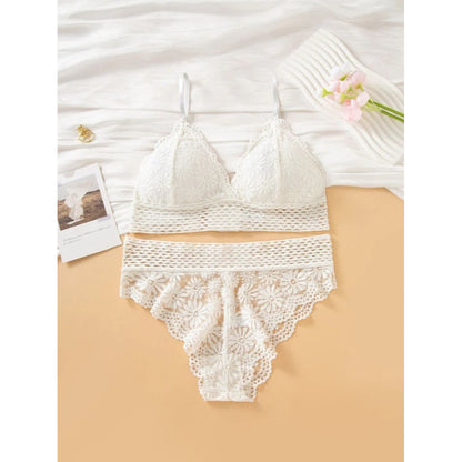 Elegant French Style Floral Lace Bralette and Mid-Rise Briefs Lingerie Set for Women