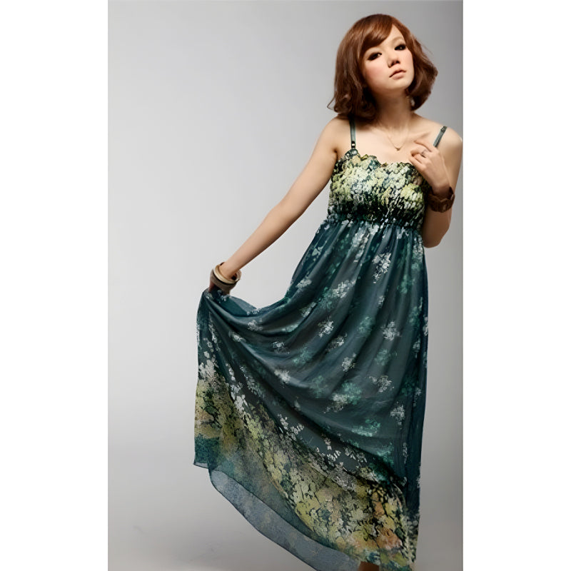 Women’s Exotic Long Chiffon Floral Summer Elegant Loose Dress