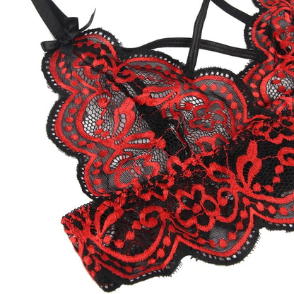 Elegant Two-Tone Floral Lace Lingerie Set with Adjustable Fit and Thong Panties