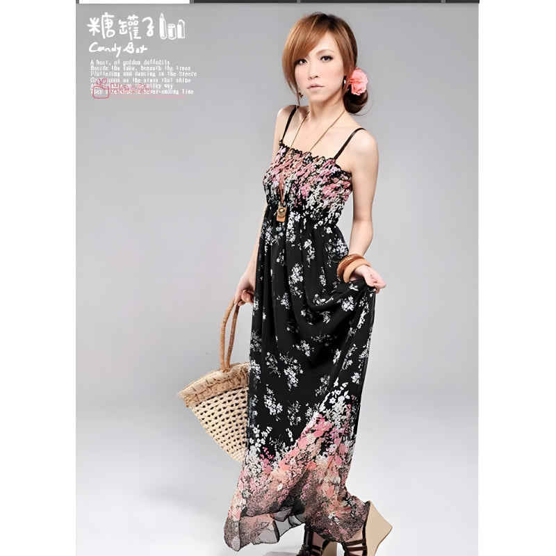 Women’s Exotic Long Chiffon Floral Summer Elegant Loose Dress