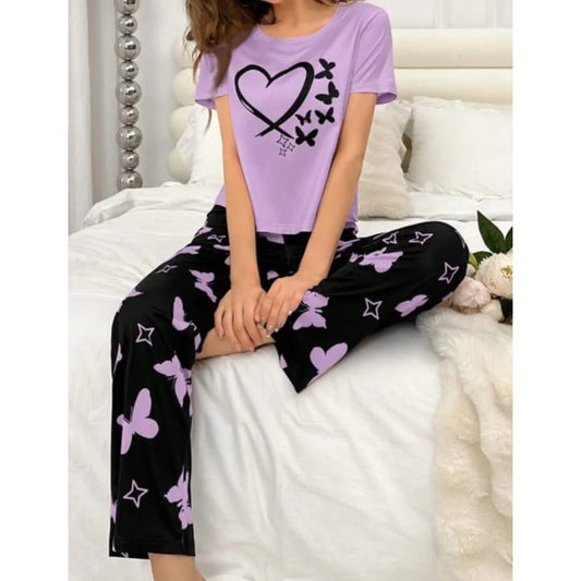 Sweet Dreams Collection Soft And Cozy Heart And Butterfly Printed Nightwear Set for Women