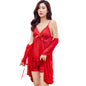 Elegant Lace Mesh Nightwear Set Sexy Sling Nightdress with Outer Shawl & Stretch Thong