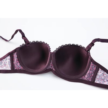 Stylish Floral Delight Adjustable Straps Breathable Padded Push-Up Bra