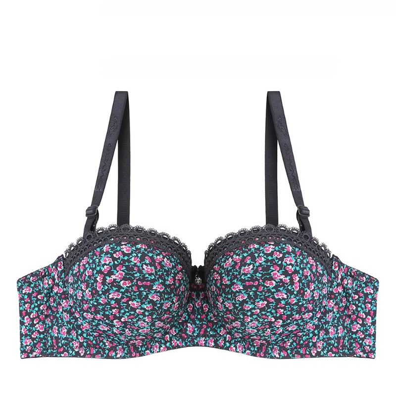 Stylish Floral Delight Adjustable Straps Breathable Padded Push-Up Bra