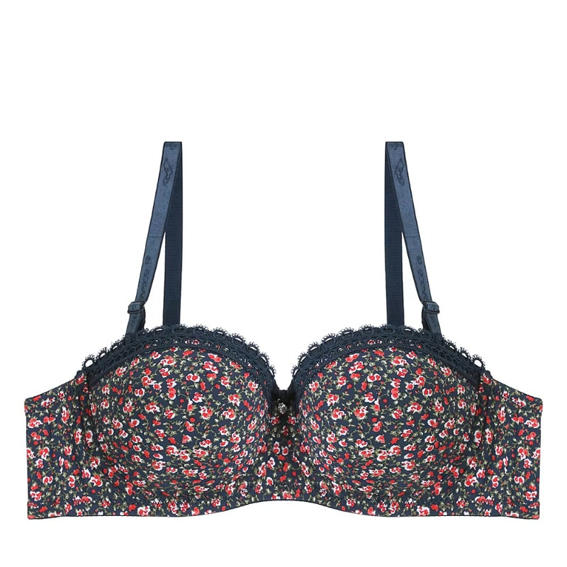 Stylish Floral Delight Adjustable Straps Breathable Padded Push-Up Bra