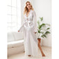 Elegant Sheer Mesh Long Robe with Lace Trim Soft and Sexy Loungewear