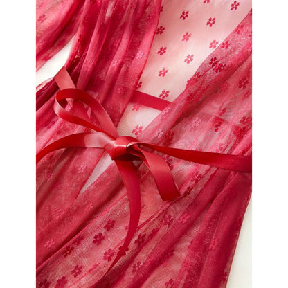 3-Piece Floral Lace Lingerie Set with Sheer Mesh Robe Elegance Allure & ComfortS