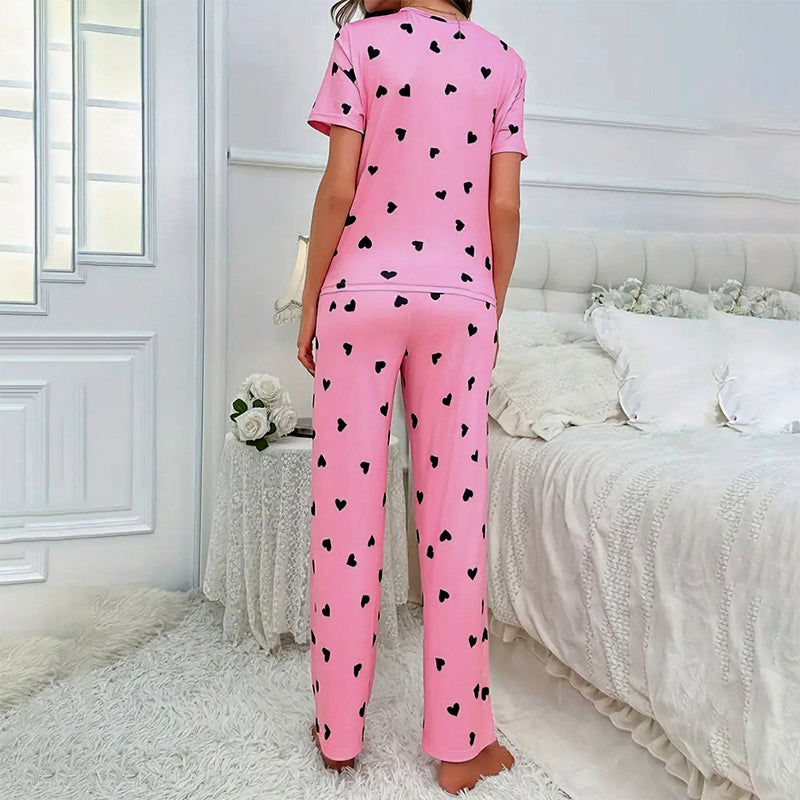 Adorable Soft Pink Nightdress with Playful All-Over Black Heart Prints