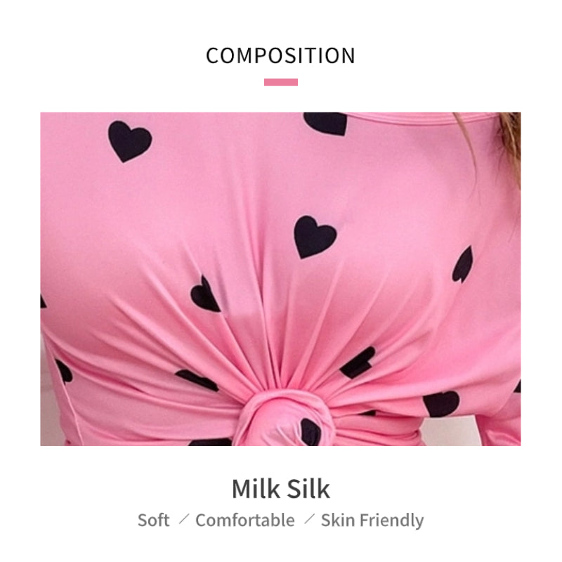 Adorable Soft Pink Nightdress with Playful All-Over Black Heart Prints