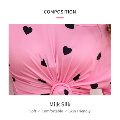 Adorable Soft Pink Nightdress with Playful All-Over Black Heart Prints