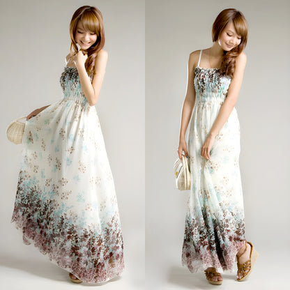 Women’s Exotic Long Chiffon Floral Summer Elegant Loose Dress