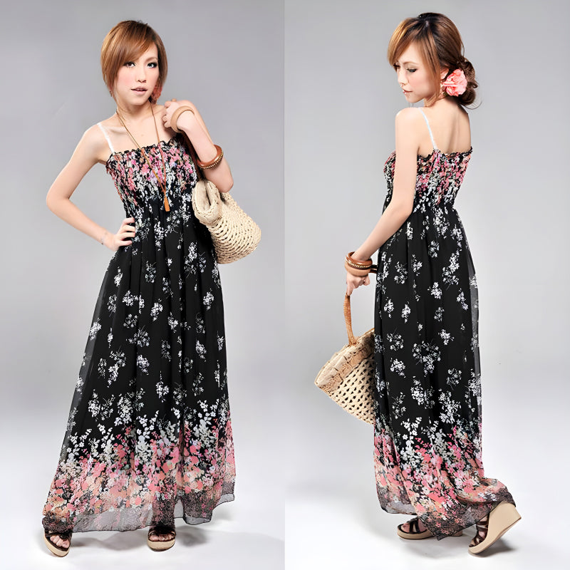 Women’s Exotic Long Chiffon Floral Summer Elegant Loose Dress