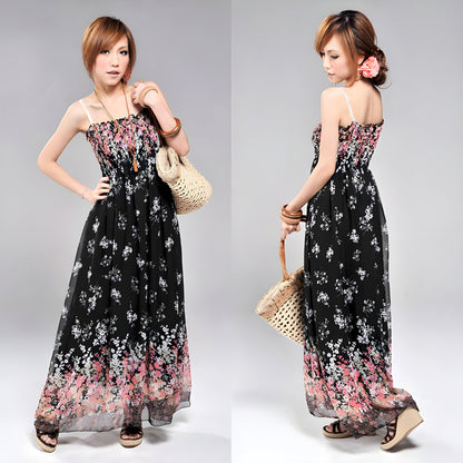 Women’s Exotic Long Chiffon Floral Summer Elegant Loose Dress