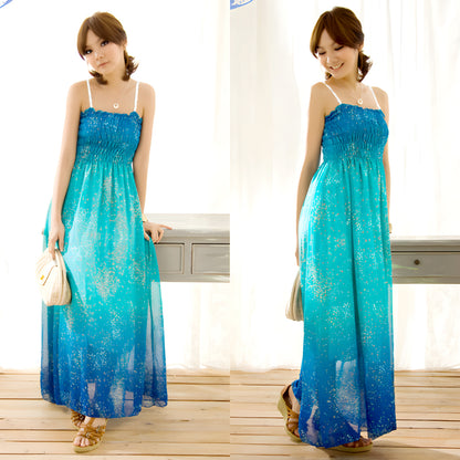 Women’s Exotic Long Chiffon Floral Summer Elegant Loose Dress