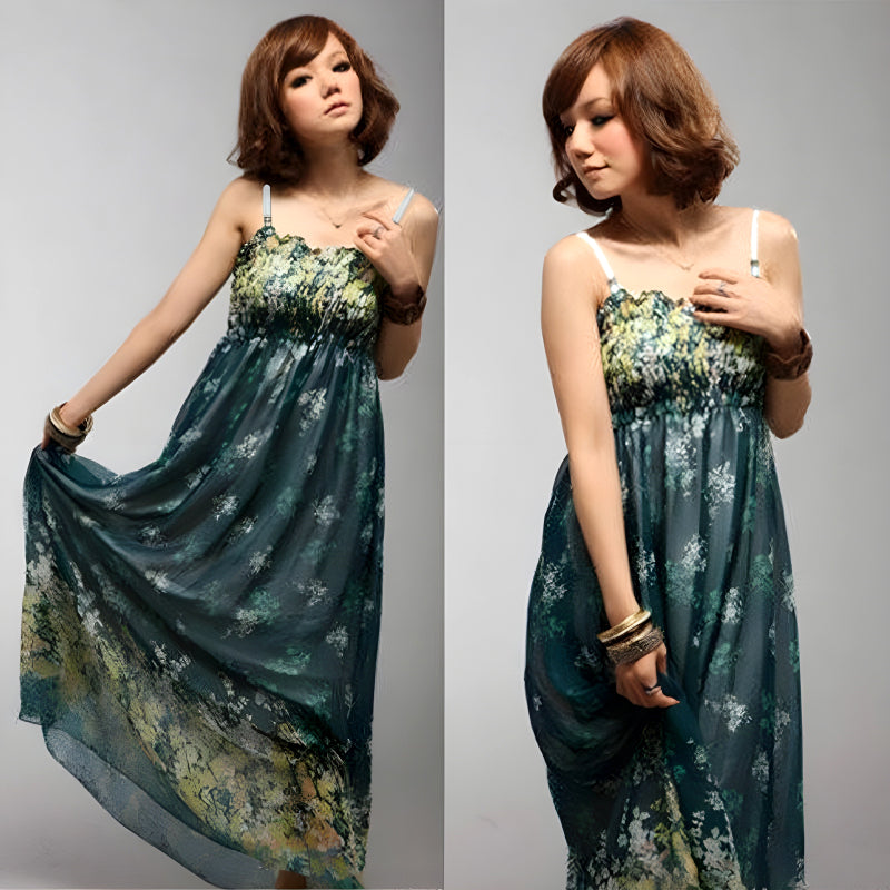 Women’s Exotic Long Chiffon Floral Summer Elegant Loose Dress