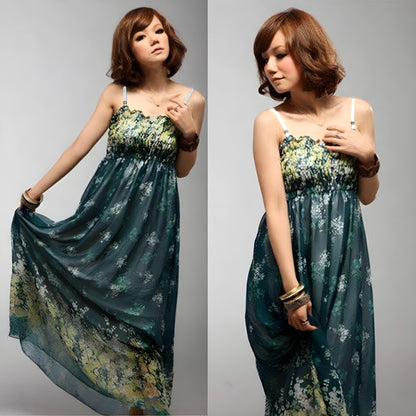 Women’s Exotic Long Chiffon Floral Summer Elegant Loose Dress