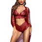 3-Piece Floral Lace Lingerie Set with Sheer Mesh Robe Elegance Allure & ComfortS