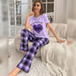 Light Purple With Love Heart Printed and Purple Check Printed Trouser Night Wear