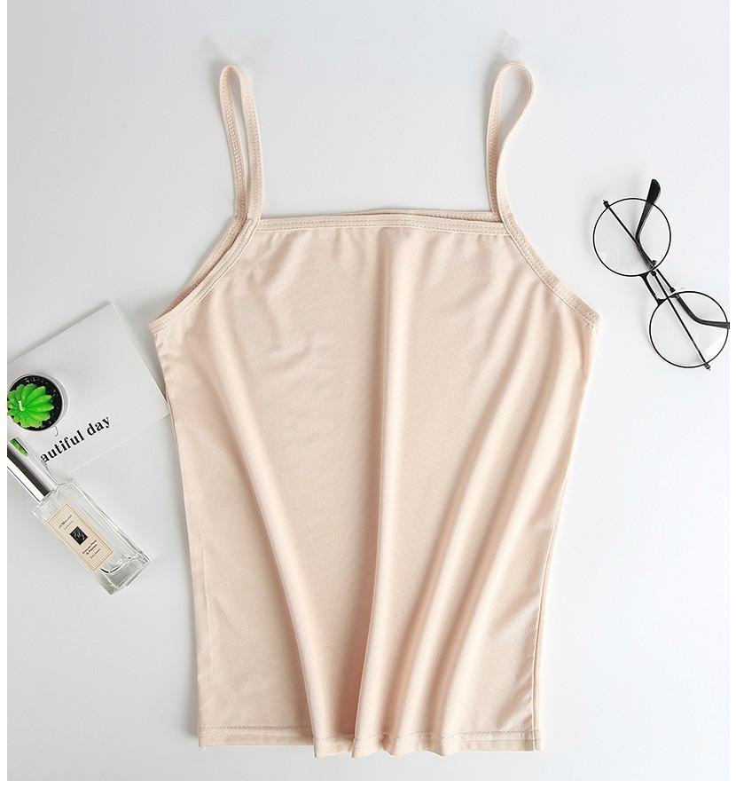 Women Camisole Slim Stretchy Spaghetti Strap Sleeveless O-Neck Basic Plain Vest Tops